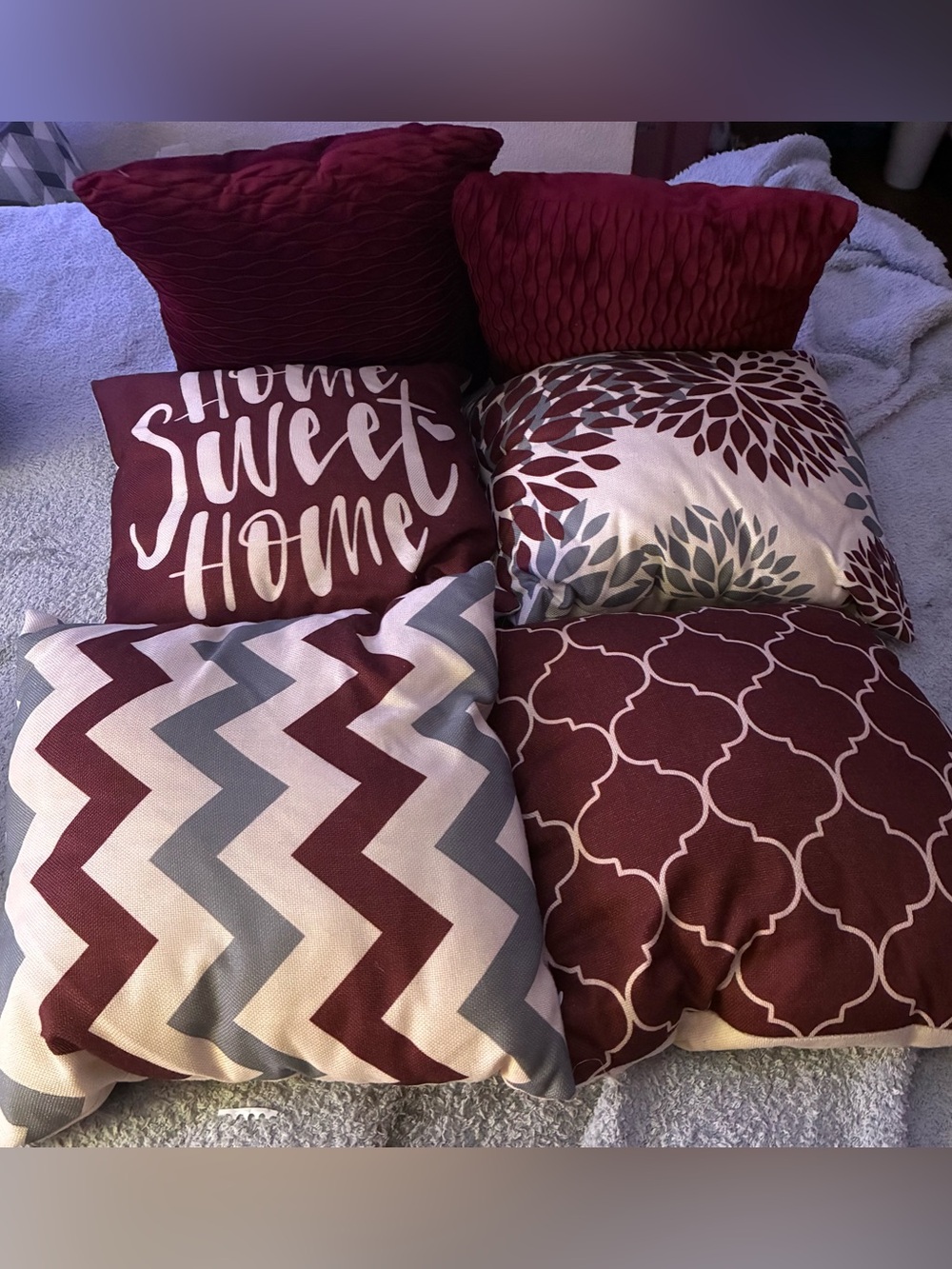 Home Sweet Home Burgundy Decorative Throw Pillow Set - 6pc